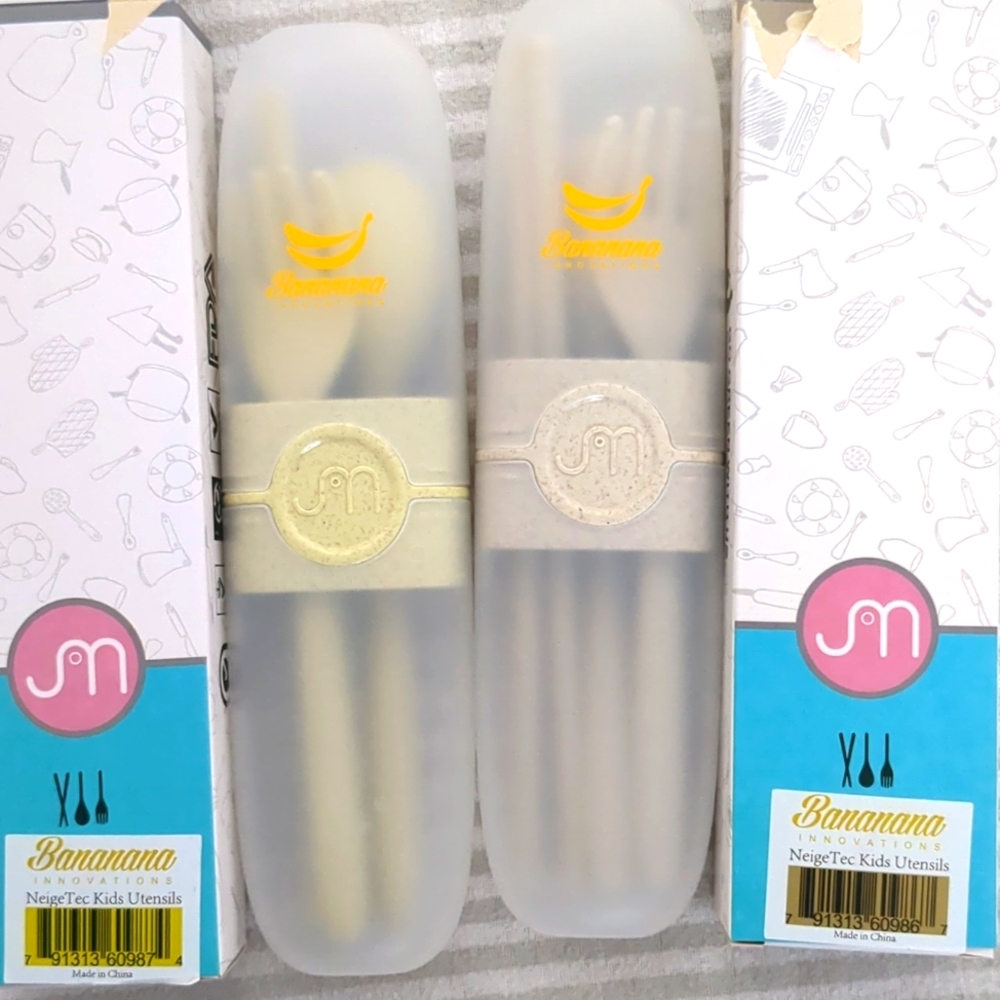 Fork spoon chopsticks set in container - Bananana toddler utensils set